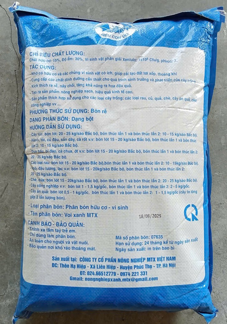 Phân bón hữu cơ - vi sinh Voi Xanh MTX