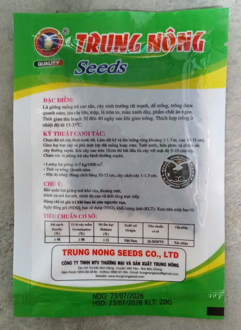 Mồng Tơi Lá To TRUNG NÔNG Seeds