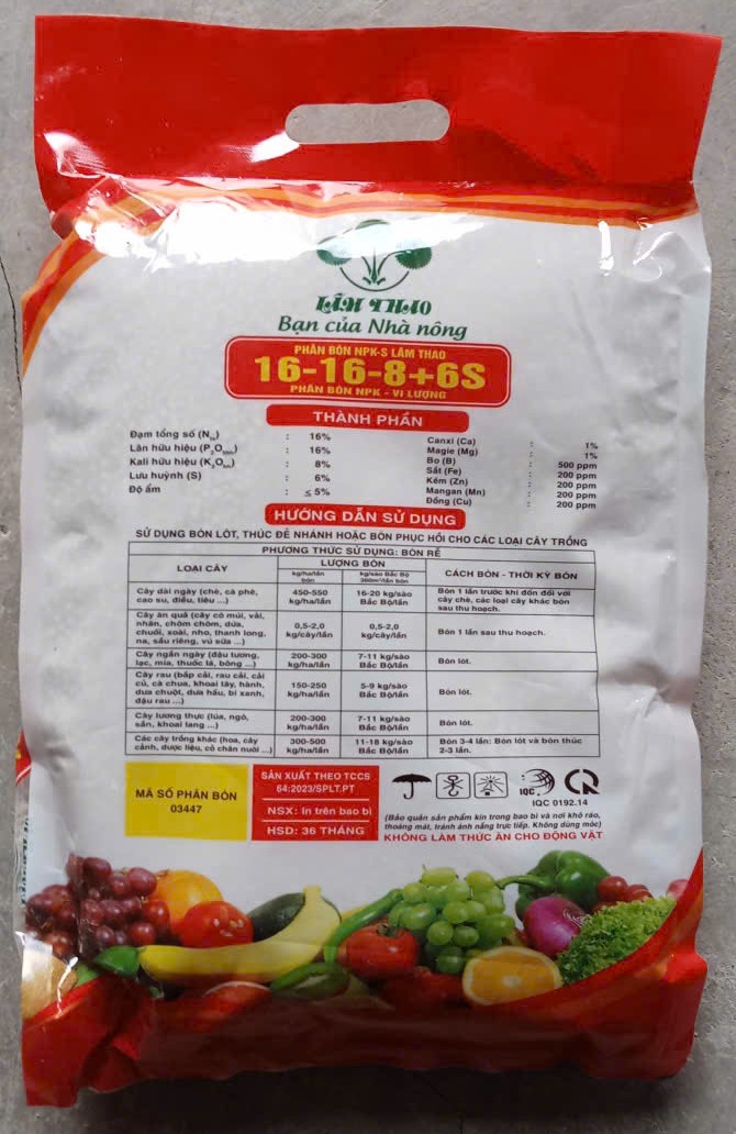 NPK-S Lâm Thao 16-16-8+6S ( Túi 3 KG )